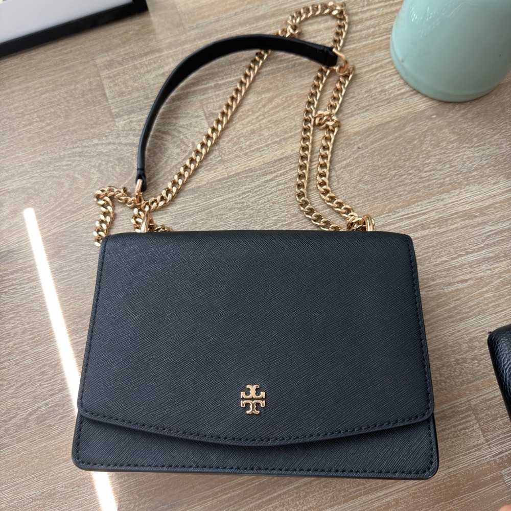 Tory Burch Black Saffiano Leather Crossbody with Gold Hardware